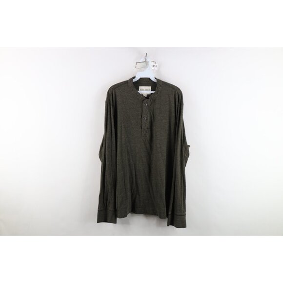 Vintage Eddie Bauer Mens 2XL Faded Blank Knit Long Sleeve Henley T-Shirt Green - Picture 1 of 12